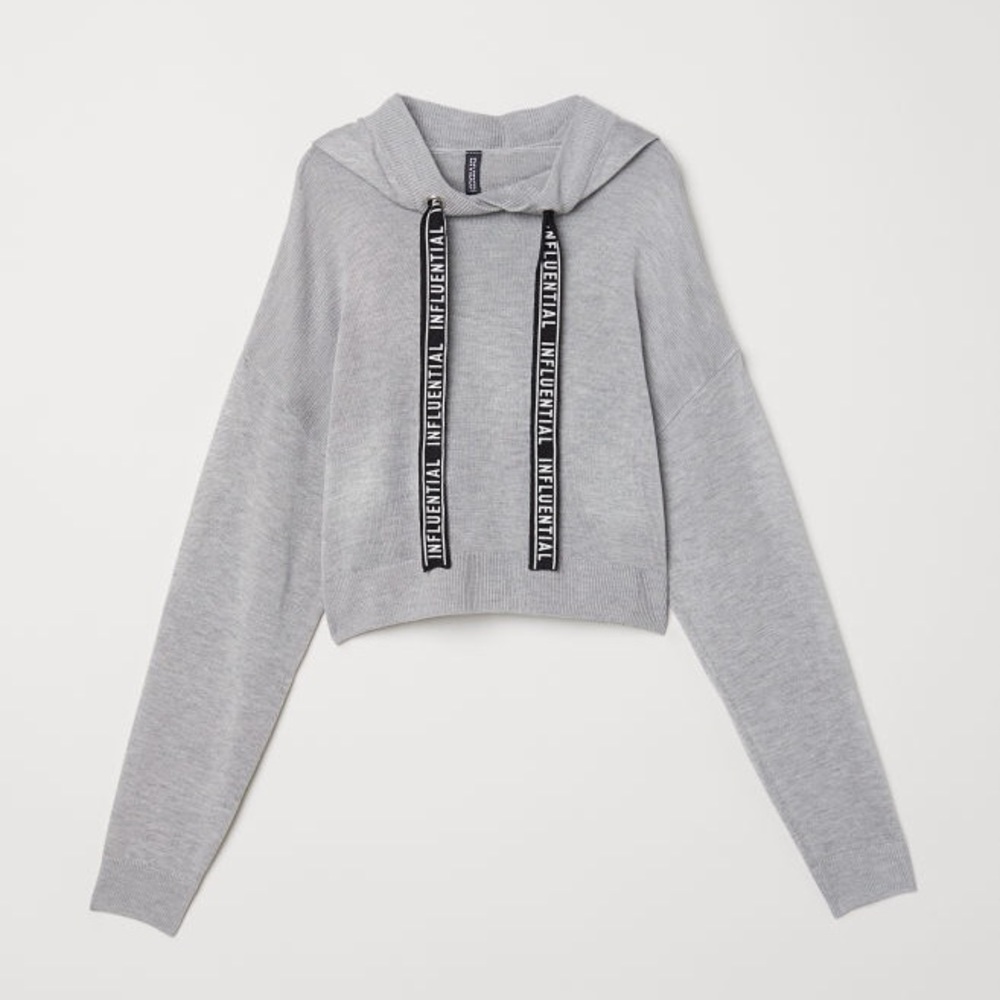 H&M crop soft hoodie gray black